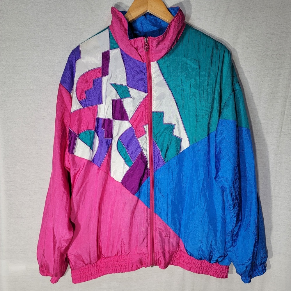 Vtg Lavon Cheerful Corp Sz Med Vintage‎ Track Windbreaker Jacket 80s 90s Bright